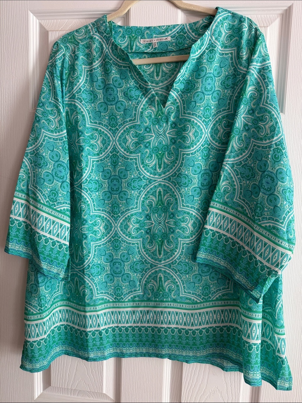 Violet & Claire Teal Paisley-Style V-Neck Tunic 2x NWOT BOHO SKU80